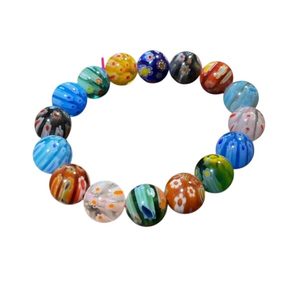 Colorful Handmade Millefiori Glass Bead Bracelet Stretch Elastic Jewelry Womens - Picture 1 of 4